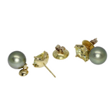 Princess Cut Lemon Citrinohrhänger mit Tahitiperle in 750er Gelbgold gefasst