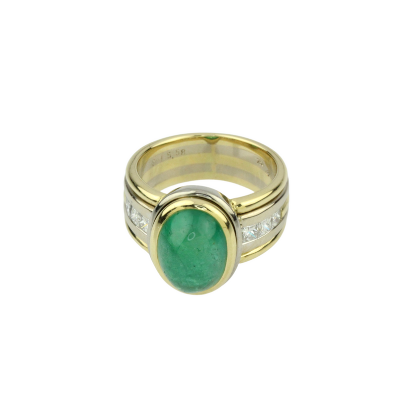 Smaragd/Diamantring in Gelb/Weißgold