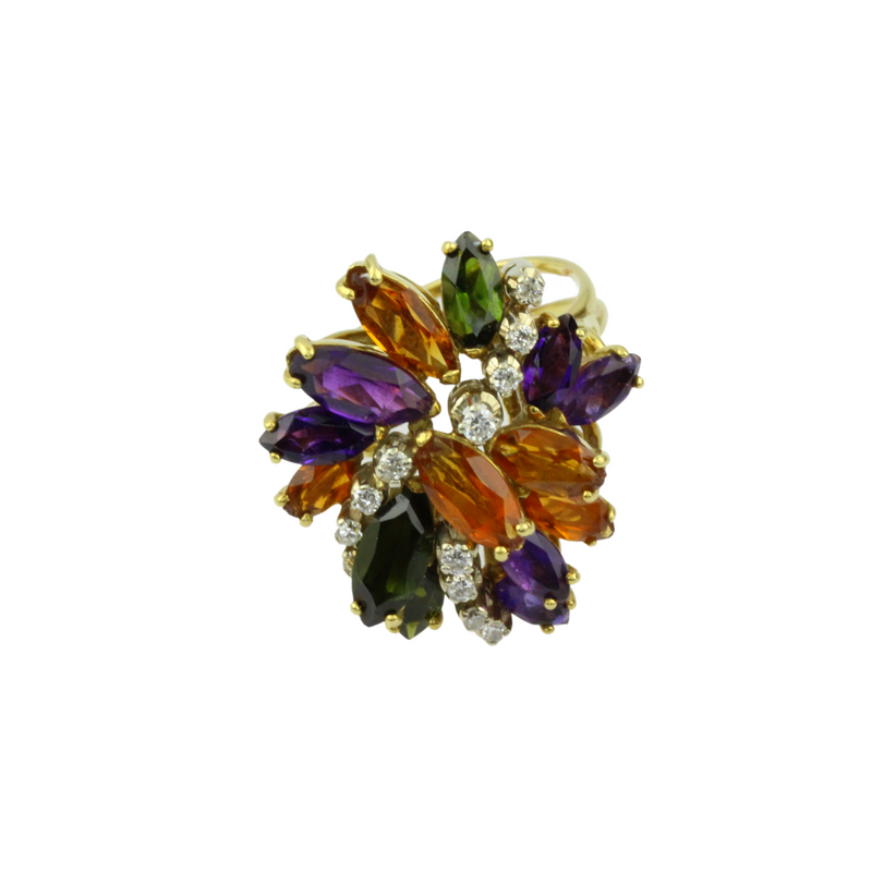 013_ 01_multi-color 585er Gelbgoldring mit ca 6,5 ct Farbedelsteinen und ca 0,20 ct Diamanten