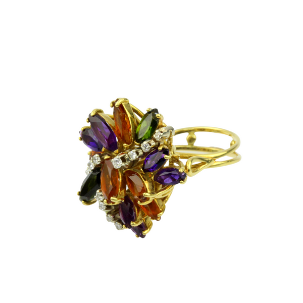 013_ 02_multi-color 585er Gelbgoldring mit ca 6,5 ct Farbedelsteinen und ca 0,20 ct Diamanten