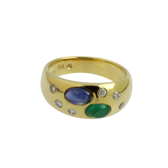 Damenring, 750er Gelbgold / K, 0,15ct. Brillanten, 0,70 ct. Smaragd und 0,70 ct. Saphir