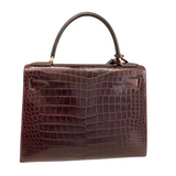 04_Artikel_089_ Hermès Kelly 28, Bag - Krokodilleder, Vintage Bordeaux mit roten Nähten