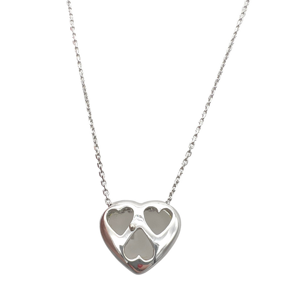 Herzanhänger mit Kette in 750er Weißgold, Besatz Bergkristall, mit einem Diamanten