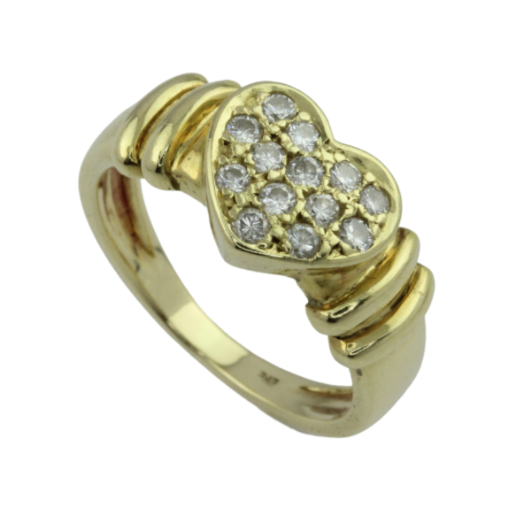 585er Gelbgoldring mit Brillanten in Herzform