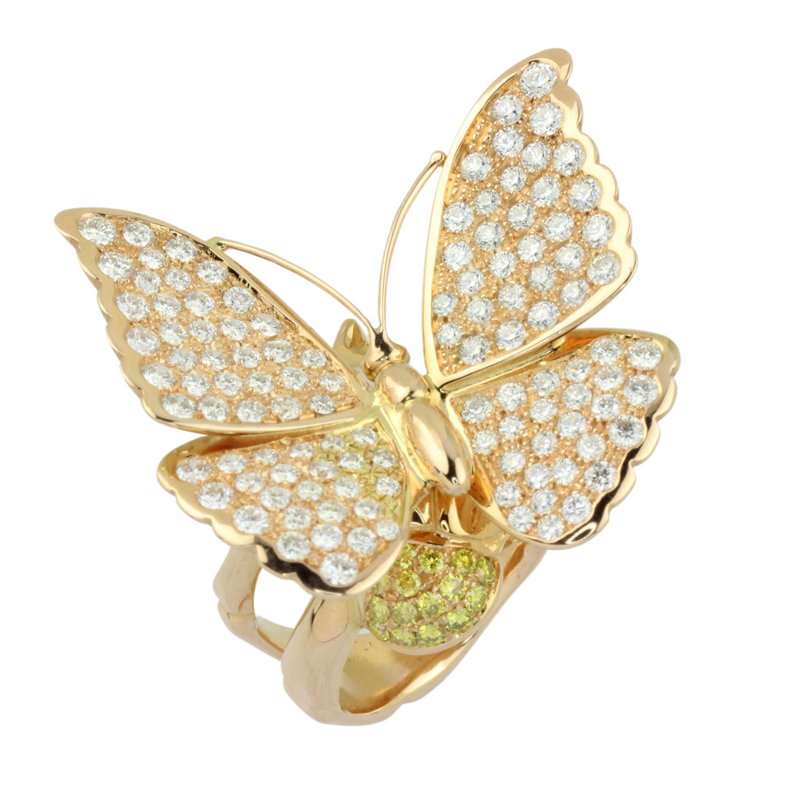 Cocktailring in Schmetterlingsform, in 750er Roségold mit Brillanten
