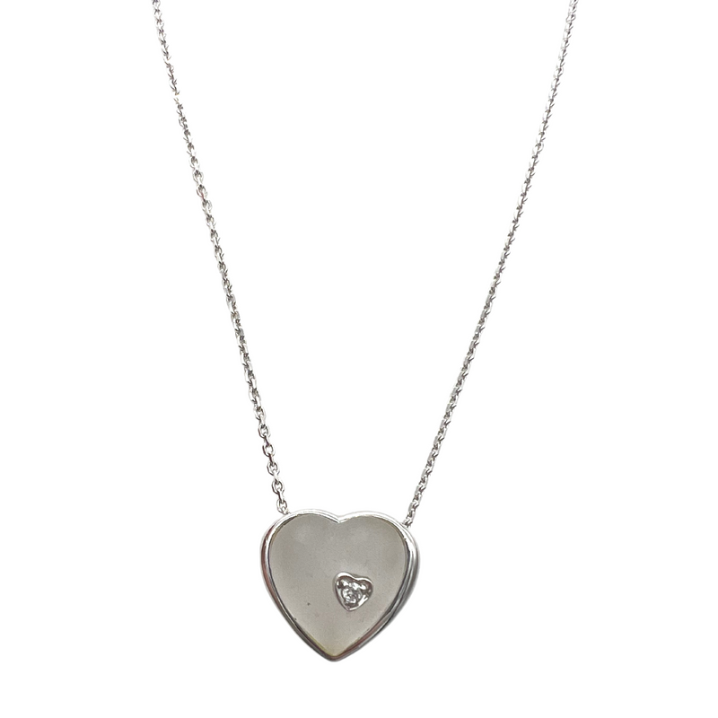 Herzanhänger mit Kette in 750er Weißgold, Besatz Bergkristall, mit einem Diamanten