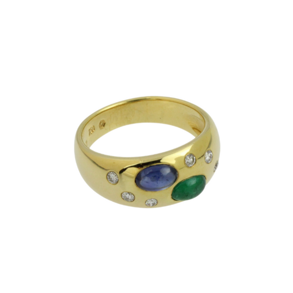 Damenring, 750er Gelbgold / K, 0,15ct. Brillanten, 0,70 ct. Smaragd und 0,70 ct. Saphir