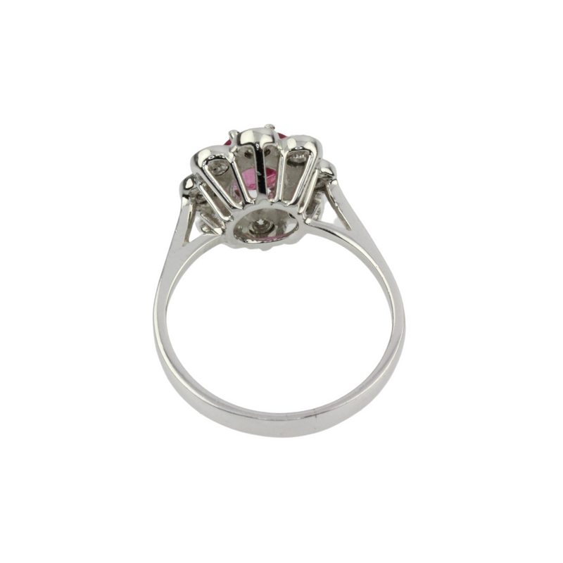 585er Weißgold Ring mit Rubin und Diamanten