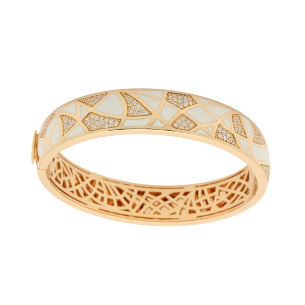 Markenarmspange von LEO WITTWER in 750er Roségold mit Emaille Intarsien und Brillanten