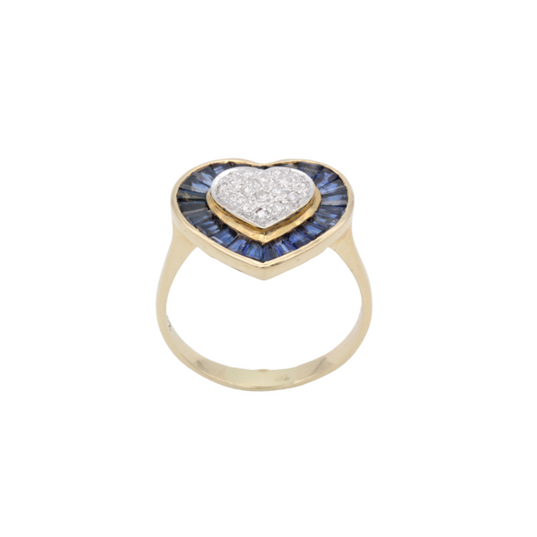 Damenring mit blauen Saphiren und Brillanten in Herzform