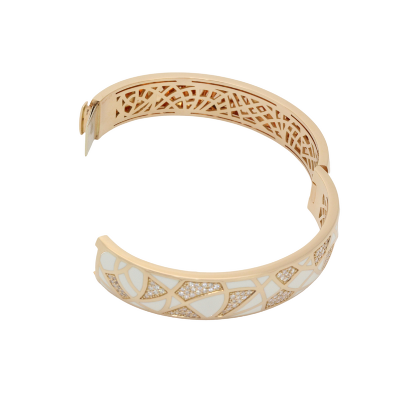 Markenarmspange von LEO WITTWER in 750er Roségold mit Emaille Intarsien und Brillanten